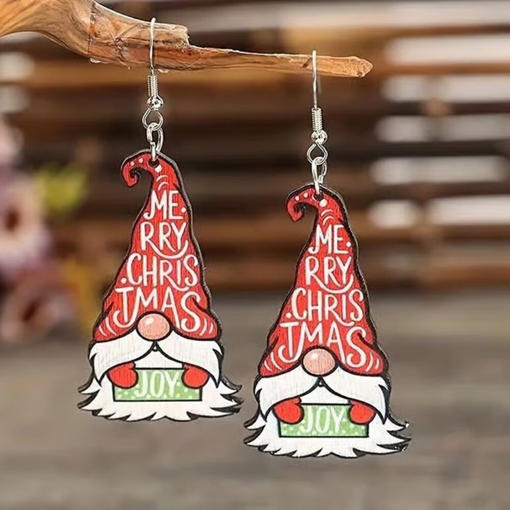 Wooden CHRISTMAS GNOME Dangle Earrings